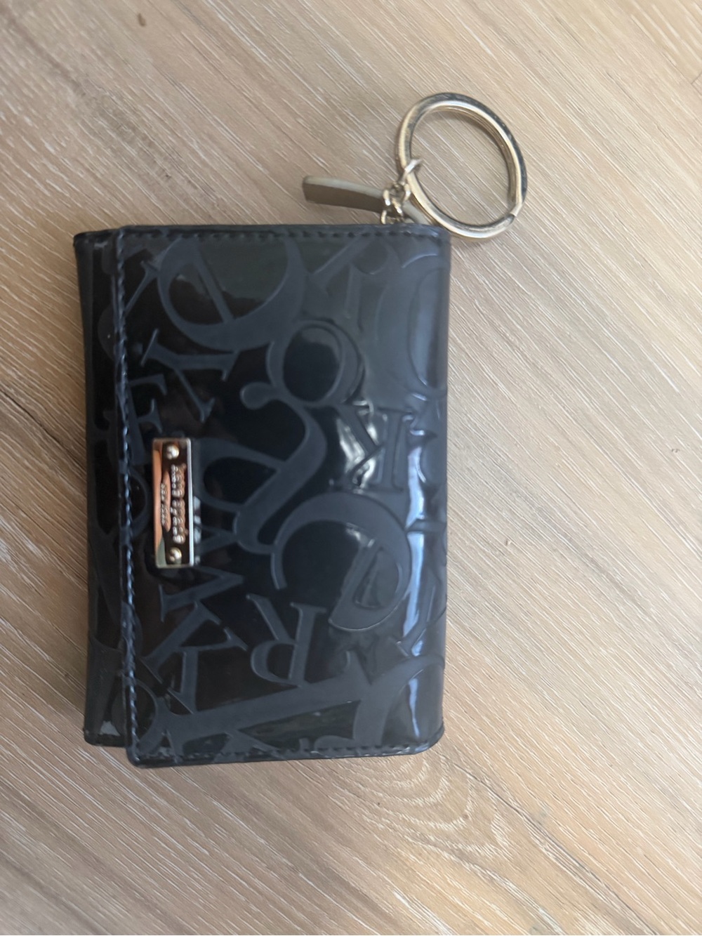kate spade Black Gloss Logo Key & Card Holder with Gold Hardware